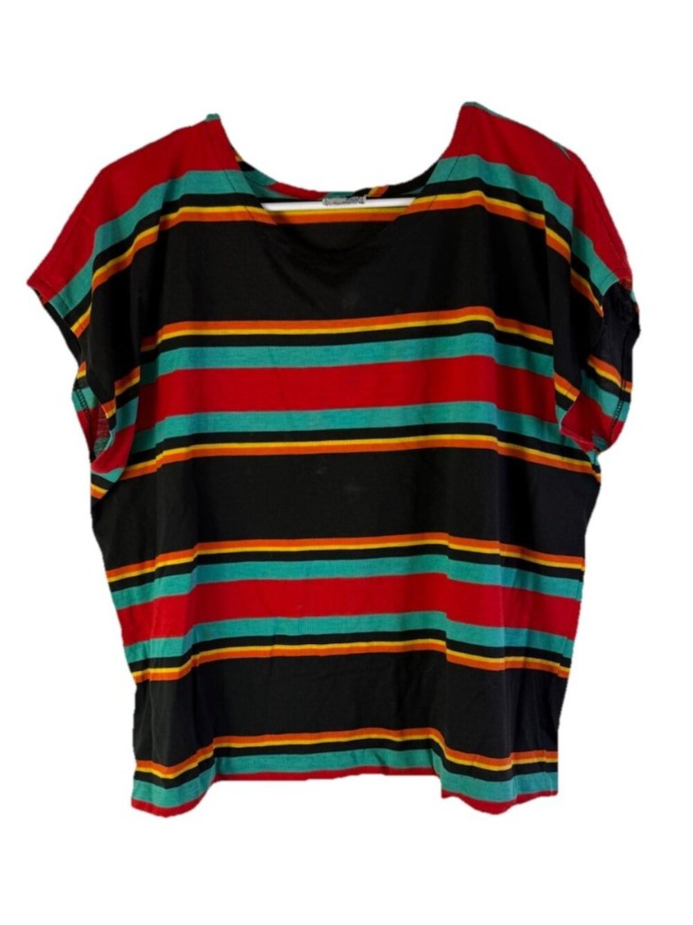 Vintage 80s Streetwear Rainbow Stripe Boxy T Shirt Top USA